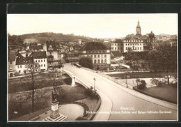 AK Greiz I. V., Blick Auf Unteres Schloss, Brücke Und Kaiser-Wilhelm-Denkmal - Greiz