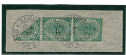 SAN MARINO - SASS N° 12 - STRISCIA DI TRE USATI DI CUI UN FRAZIONATO - FIRMATO RAY - ANNO 1892 - NON COMUNE - Used Stamps