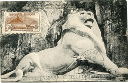 FRANCE CARTE MAXIMUM DU N°230 LION DE BELFORT AVEC OBLITERATION BELFORT ?-?-28 Ou 29 TERRITOIRE DE BELFORT - ...-1929