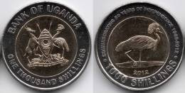 Uganda 1000 Shillings 2012, 50 Years Of Independence, Crested Crane Bird, KM#278, Unc, Bi-metallic - Uganda