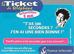 TICKET² TELEPHONE-PRIVE-FRANCE-TK-PR84-5Mn-T AS 300SECONDES-Neuf-Série F11190201936-TBE/RARE - Biglietti FT