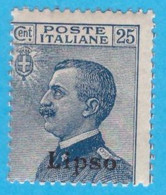 EGLI005 EGEO LIPSO 1912 FBL D'ITALIA SOPRASTAMPATI LIPSO CENT 25 SASSONE NR 5 NUOVO MNH ** - Aegean (Lipso)