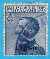 EGLI013 EGEO LIPSO 1912 FBL D'ITALIA SOPRASTAMPATI LIPSO CENT 25 SASSONE NR 5 USATO - Aegean (Lipso)