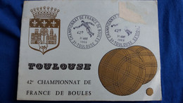 CPSM  CHAMPIONNAT DE FRANCE PETANQUE BOULES BLASON TAMPON MAXIMUM 1968 MANQUE TIMBRE PLI COIN - Bowls