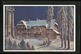 AK Auersberg, Gasthaus & Turm Im Winter - Auersberg