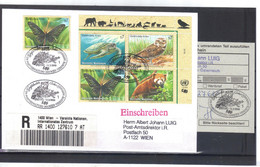 KTM76 UNO WIEN 1998 RECO-BRIEF MICHL 248/51 ZD VIERERBLOCK  Mit  AUFGABESCHEIN Siehe ABBILBUNG - Cartas & Documentos