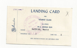 Landing Card For Tourist Class Carte D'arrivée Quebec 1957 - Autres & Non Classés