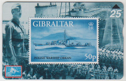 GIBRALTAR - Polish Warship Orkan, 25 U, 01/97, CN:709L,  Tirage 3.000, Used - Gibraltar