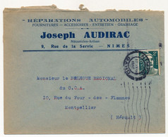 FRANCE - Env. En-tête "Réparations Automobiles...Joseph Audirac - NIMES" Affr 2F Gandon - 1948 - Auto's