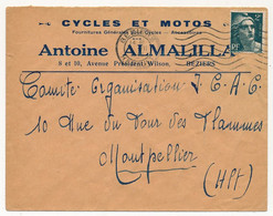 FRANCE - Env. En-tête "Cycles Et Motos Antoine ALMALILLA - Béziers" Affr 2F Gandon - 1946 - Auto's