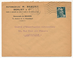 FRANCE - Env. En-tête "Automobiles M. Berliet - Berliet & Cie - Succursale De BEZIERS" Affr 2F Gandon - 1945 - Auto's