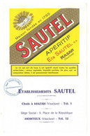 Cartonné Pub Sautel Apéritif (Chais à Mazan, Siège Social Monteux Vaucluse ), Verso Carte Pour Tarifs, Tampon Carpentras - Paperboard Signs