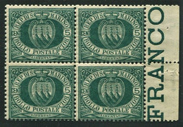 SAN MARINO 1894 -99 STEMMA 5 C. QUARTINA  ** MNH - Unused Stamps