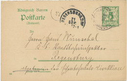 BAYERN ORTSSTEMPEL WOLKENSTEIN IN GRÖDEN K1 Und REGENSBURG 2.Bhf K1 1905 Seltene Verwendung Eines Bayerischen GA‘s  In I - Postal  Stationery