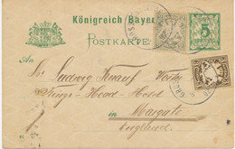 BAYERN ORTSSTEMPEL GROSSHESSELOHE K1 1902 Extrem Selten Auf 5 Pf Rauten-GA Mit 2 Und 3 Pf Als Zusatzfrankatur, Selten - Postal  Stationery