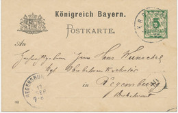 BAYERN ORTSSTEMPEL K.B. BAHNPOST K1 Auf 5 Pf Rauten GA 1900 Nach Regensburg - Postal  Stationery