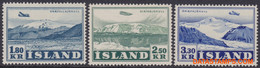 Ijsland 1952 - Mi:278/280, Yv:PA 27/29, Airmail Stamps - XX - Plane Above Landscapes - Poste Aérienne