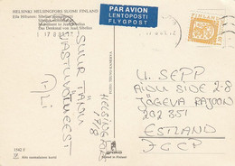 GOOD FINLAND Postcard - Sibelius Monument To ESTONIA 1981 - Good Stamped: Coat Of Arm - Storia Postale