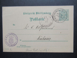 AD Württemberg 23.4.1897 Ganzsache / Dienstpost K.W. Kameralamt Spaichingen Inhalt: Alkohol - Postal  Stationery