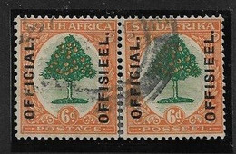 SOUTH AFRICA 1926 6d OFFICIAL BILINGUAL PAIR SG O4 FINE USED Cat £75 - Service