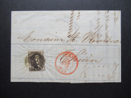 Belgien 1852 Mous Gedruckter Brief Guillochin Fils Mit 2 Roten Stempeln Faltbrief Mit Inhalt - 1849-1850 Medaillons (3/5)