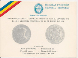 ANDORRA  VEGUERIE PUBLICITE 1984 MONEDA  X 3 - Episcopal Viguerie
