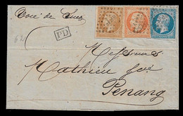 MAURY CAT. €2500 RRR LETTRE TRES RARE MALAISIE / MALAYSIA STRAITS SETTLEMENTS 1862 FRANCE EMP. BORDEAUX (GIRONDE) PENANG - 1853-1860 Napoleon III