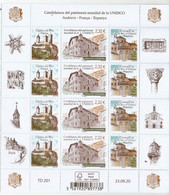 UNESCO.ANDORRA-FRANCIA-ESPAÑA (Solicitud) Chateau De Foix, Cathedrale Seo Urgell, Casa De La Vall ** Hoja Completa ** - Unused Stamps