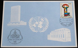 UNO GENF 1980 Mi-Nr. 87 Blaue Karte - Blue Card Mit Erinnerungsstempel MONTHEY - Lettres & Documents