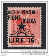 FIUME - OCCUPAZ. JUGOSLAVA: 1945  VARIETA'  SOPRAST. SPOSTATA  -  £.16 // 75 C. ROSA  L. -  NO  FILIGRANA  -  SASS. 21 N - Yugoslavian Occ.: Fiume