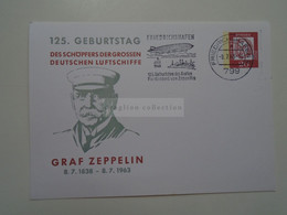 D182247  Deutschland  Postkarte - 1963 Ganzsache  Postal Stationery  Cancel Friedrichshafen - 125. Geb. GRAF ZEPPELIN - Postales Privados - Usados