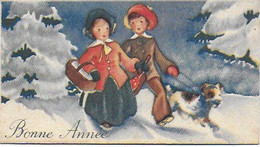 Bonne Année - Lot De 6 Petites Cartes De Format 12 X 6 Cm Thème : Deux Enfants - époque Années 1939 - 1944 - Collections & Lots