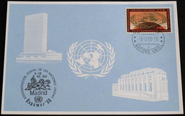 UNO GENF 1980 Mi-Nr. 93 Blaue Karte - Blue Card Mit Erinnerungsstempel ESPAMER 80 MADRID - Lettres & Documents