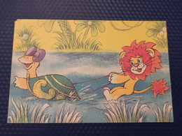 Old USSR Postcard - Lion And Turtle - Cartoon Card - Tortue 1980s - Schildkröten