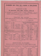 Supplément à Indicateur Chaix 1914 Chemin De Fer Paris Orléans Trains De Luxe Services Rapides - Railway