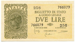 2 LIRE BIGLIETTO DI STATO LUOGOTENENZA UMBERTO BOLAFFI 23/11/1944 FDS - Sonstige