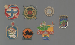 PINS PIN'S TIR A L'ARC 1031 FLECHETTES DUNLOPILO BONDY TRANSIT SAUFINE GEO PACHA CLUB NUMEROTE 20 LYON   LOT 7 PINS - Tir à L'Arc