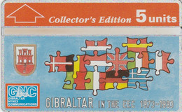 Gibraltar, GIB-31, 20 Years Of Gibraltar In The Eec Collectors Ed, Flags, 5u.  Mint, 2 Scans. - Gibraltar