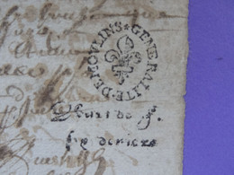 1677 GENERALITE DE MOULINS Rare Papier Timbré N°9 "Quart De F./six Deniers" Quart De Feuille - Algemene Zegels