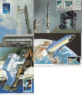 St Thomas And Prince Switzerland France 4 Maximum Card Space Shuttle Astronautics Communications Satellite Rocket Moon - Sonstige & Ohne Zuordnung