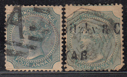 4as X 2 Diff., ShadesBritish East India Used 1866 - 1858-79 Kolonie Van De Kroon