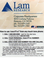 UNITED STATES - AMERIVOX - LAM RESEARCH - FREEMONT CA - 100ex SCARCE CARD - Amerivox