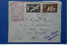 12 FRANCE SAINT PIERRE ET MIQUELON LETTRE IERE LIAISON AERIENNE DE 1948 POUR GRENOBLE CACHET ROUGE - Cartas & Documentos