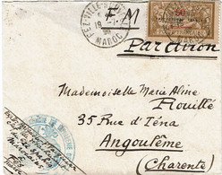 CTN70 - MAROC MERSON 50c SURCH. SUR LETTRE FEZ / ANGOULEME 19/7/1923 - Briefe U. Dokumente