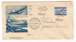 Lettre Helsinki Helsingfors Finlande Suomi 1958 Avion Aviation Genève Suisse Poste Aérienne - Covers & Documents