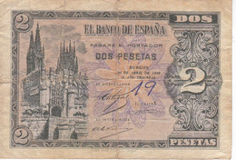 BILLETE DE 2 PTAS DE 1938 CATEDRAL DE BURGOS SERIE C  (BANKNOTE) - 1-2 Peseten