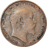 Monnaie, Grande-Bretagne, Edward VII, Farthing, 1909, TB+, Bronze, KM:792 - B. 1 Farthing