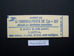 2376-C1 CARNET NUMEROTE FERME 10 TIMBRES LIBERTE DE GANDON 2,20 ROUGE CODE POSTAL (BOITE B) - Modernos : 1959-…