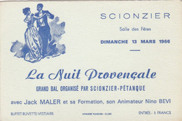 Carte Publicitaire Pour Le GRAND BAL  De La Nuit Provençale Le 13 Mars 1966 à SCIONZIER  (format: 11,8 X 7,8) - Scionzier