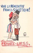 Jolie CP Illustrée Par Jean Effel,  Vive La Rencontre Franco-soviétique !, Association France-URSS, Paris - Effel